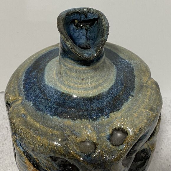 1977 Studio pottery ugly face pitcher jug vase cobalt blue and stoneware signed - Picture 11 of 14